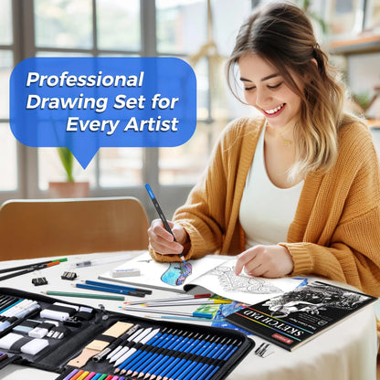 Kit Dibujo Profesional 106 Piezas Con Cuaderno 3 Colores Lápices Grafito Acuarela