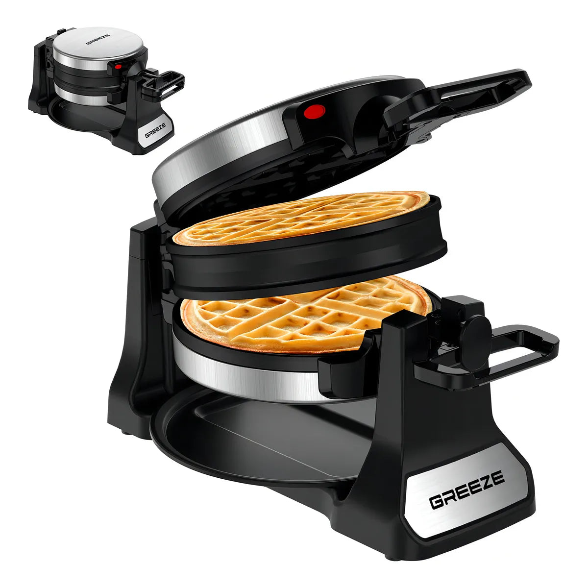 Waflera Eléctrica Greeze SW-2090A Plateado Y Negro Waffles Perfectos