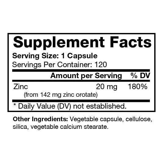 Orotato De Zinc 20 Mg Cápsulas Biodisponible Refuerza Sistema Inmune Y Metabólico Vegano