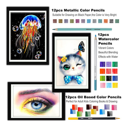 Kit De Dibujo Profesional 82 Piezas Con Cuaderno Y Accesorios