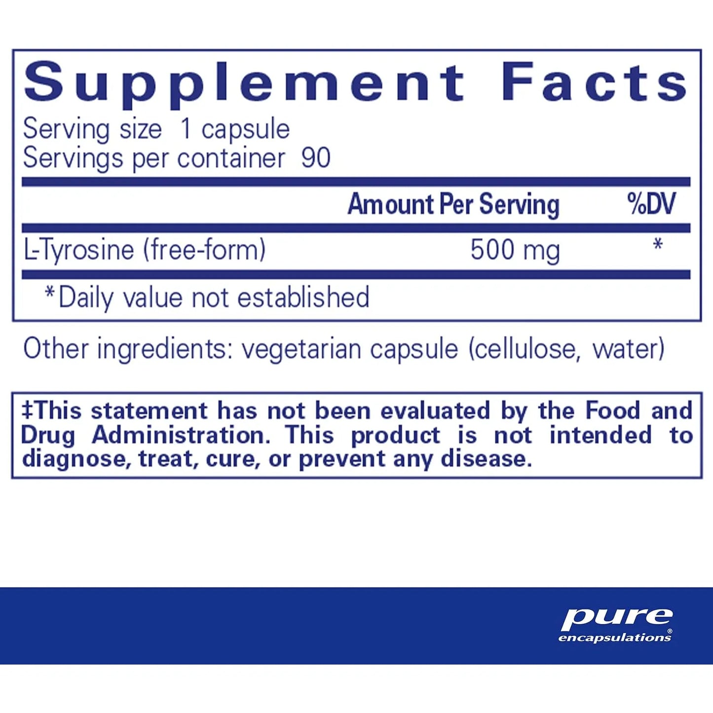 L Tirosina 500 Mg 90 Capsulas Pure Encapsulations Apoyo Cerebral Dopamina