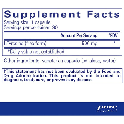 L Tirosina 500 Mg 90 Capsulas Pure Encapsulations Apoyo Cerebral Dopamina