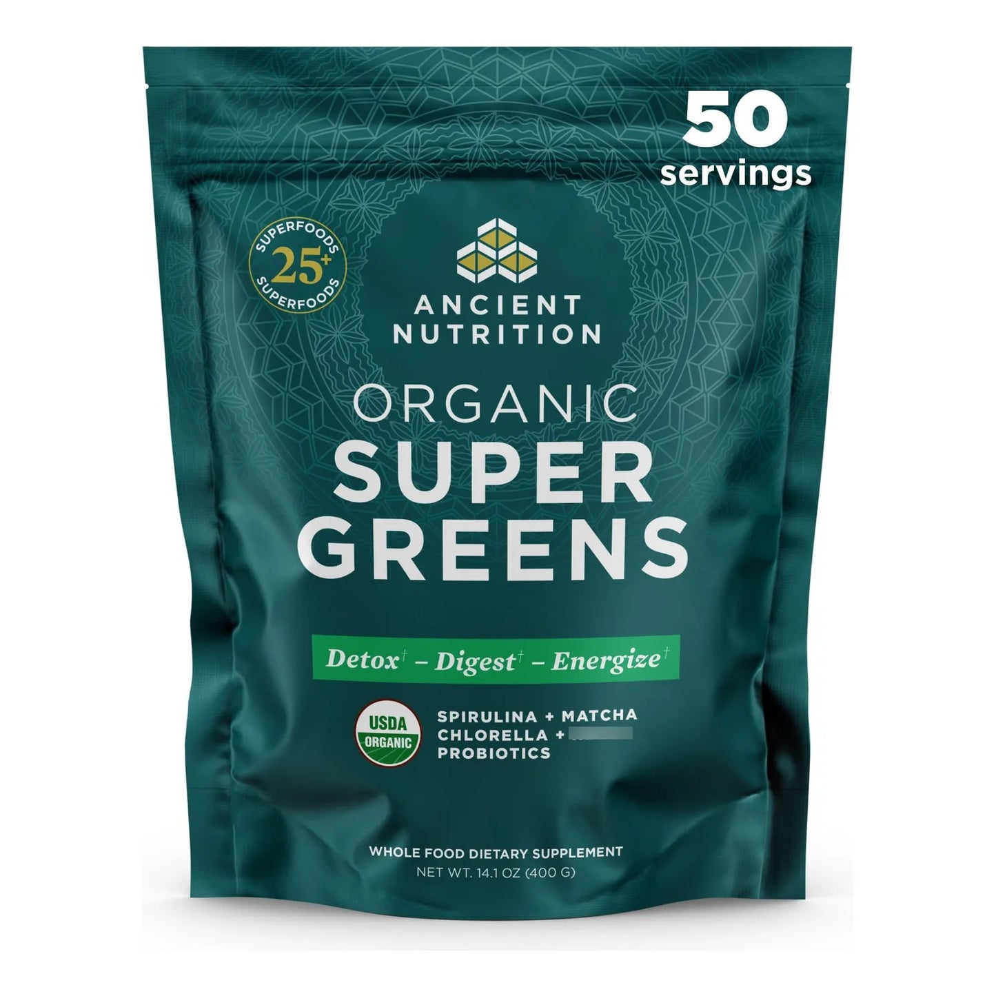 Super Greens Polvo Superalimento Orgánico Con Probióticos Espirulina Chlorella Matcha 14.1 Oz