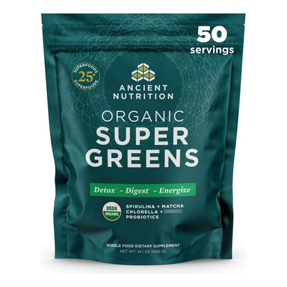 Super Greens Polvo Superalimento Orgánico Con Probióticos Espirulina Chlorella Matcha 14.1 Oz