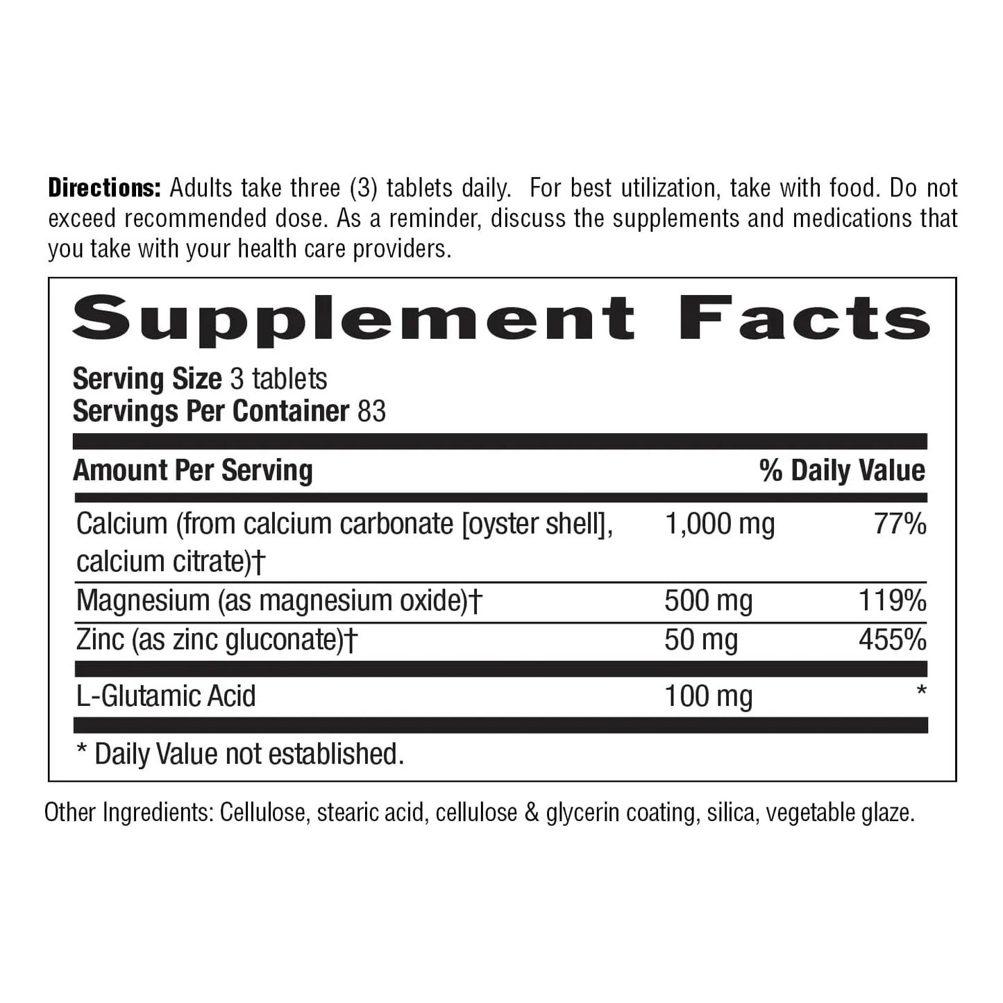 Suplemento De Calcio Magnesio Zinc Con Vitamina D3 Para Huesos Fuertes 250 Tabletas