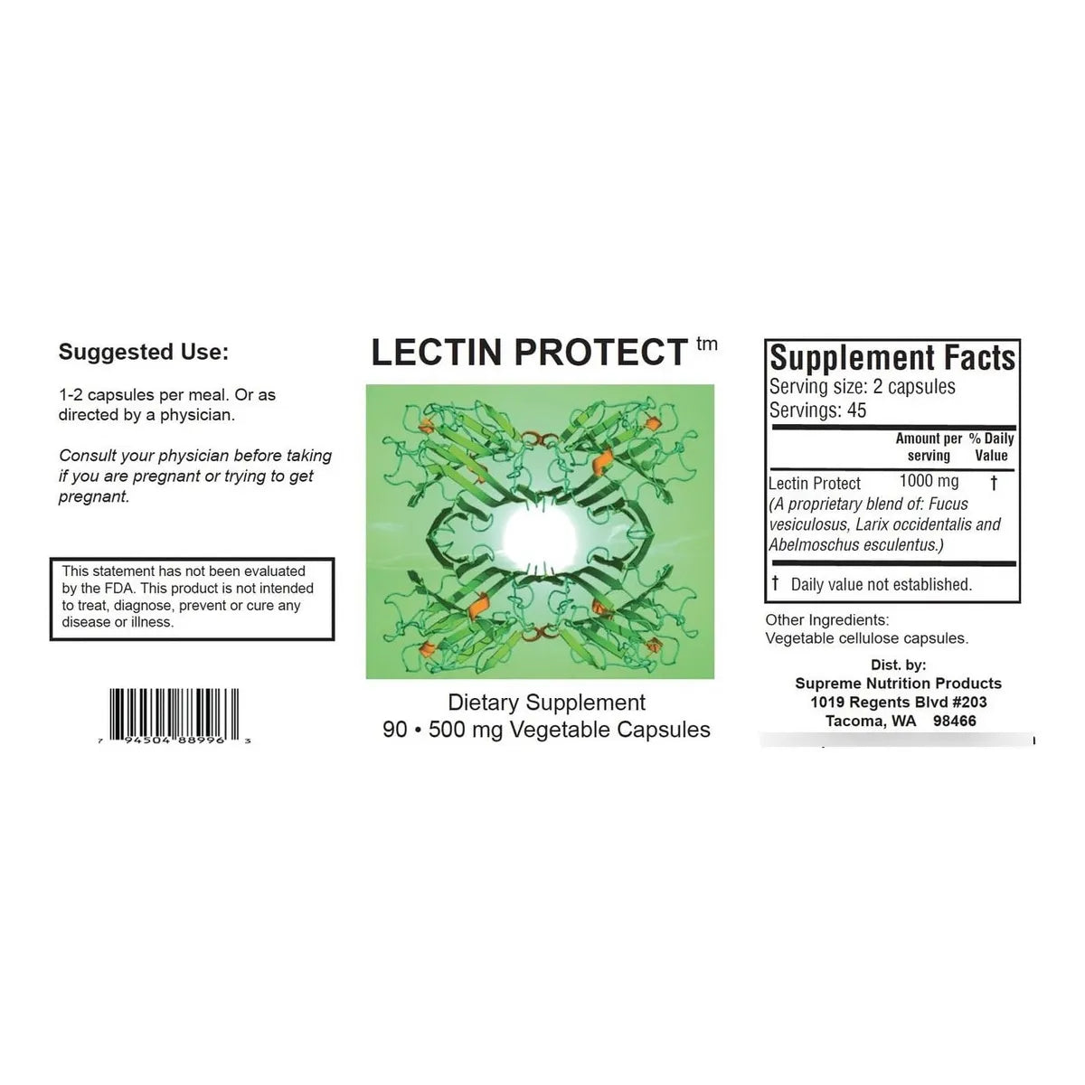 Supreme Nutrition Lectin Protect 90 Capsulas Vegetarianas Hierbas Puras Digestión Saludable