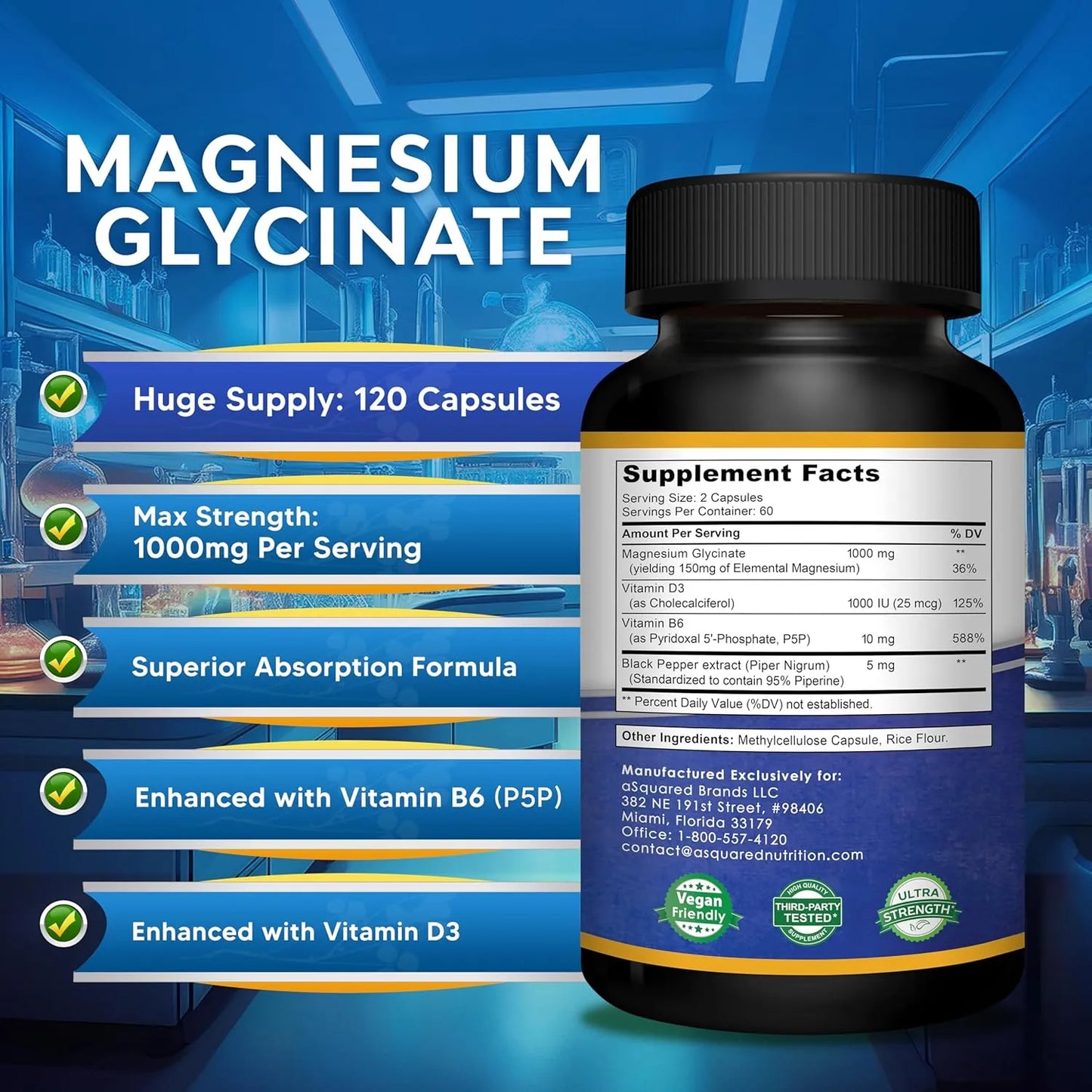 Glicinato De Magnesio 1000 Mg Con Vitamina D3 Y B6 Para Dormir Mejor Y Relajar Musculos 120 Capsulas