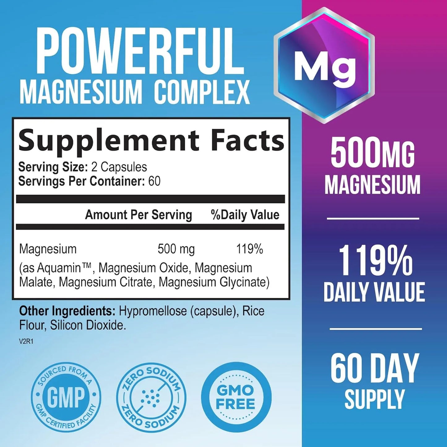 Complejo De Magnesio 500 Mg Cápsulas Alta Absorción Glicinato 5 En 1