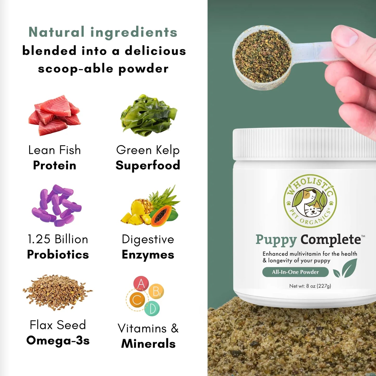 Vitaminas En Polvo Para Cachorros 227g Alivia Picazón Piel Pelaje Brillante Omega 3