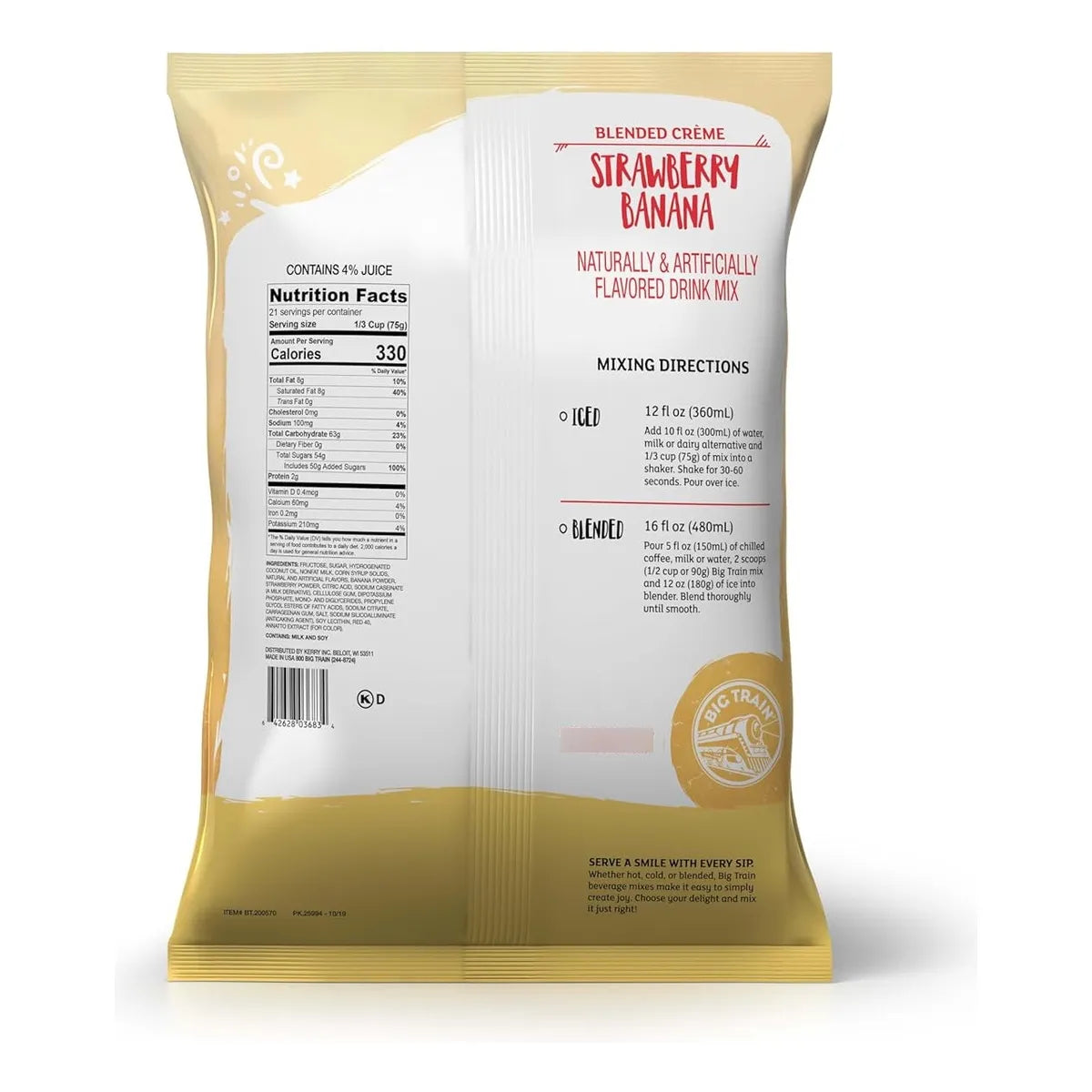 Big Train Polvo Para Bebidas Creme Kidz Kreamz Sabor Plátano Y Fresa
