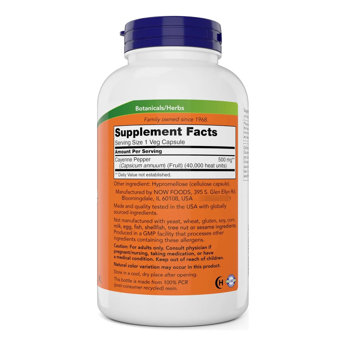 NOW Cayena Capsicum Annuum 500 Mg 360 Cápsulas Vegetales Antiinflamatorio Natural