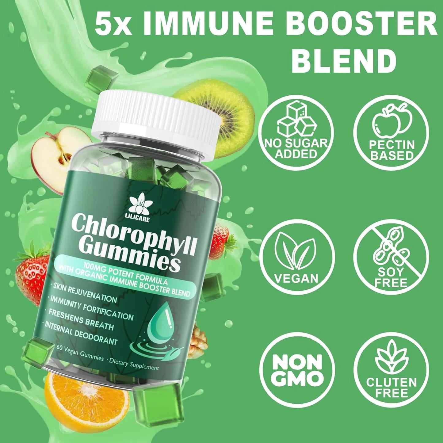 Gomitas De Clorofila Con ACV Musgo Marino Y Saúco Energía Natural 60 Unidades
