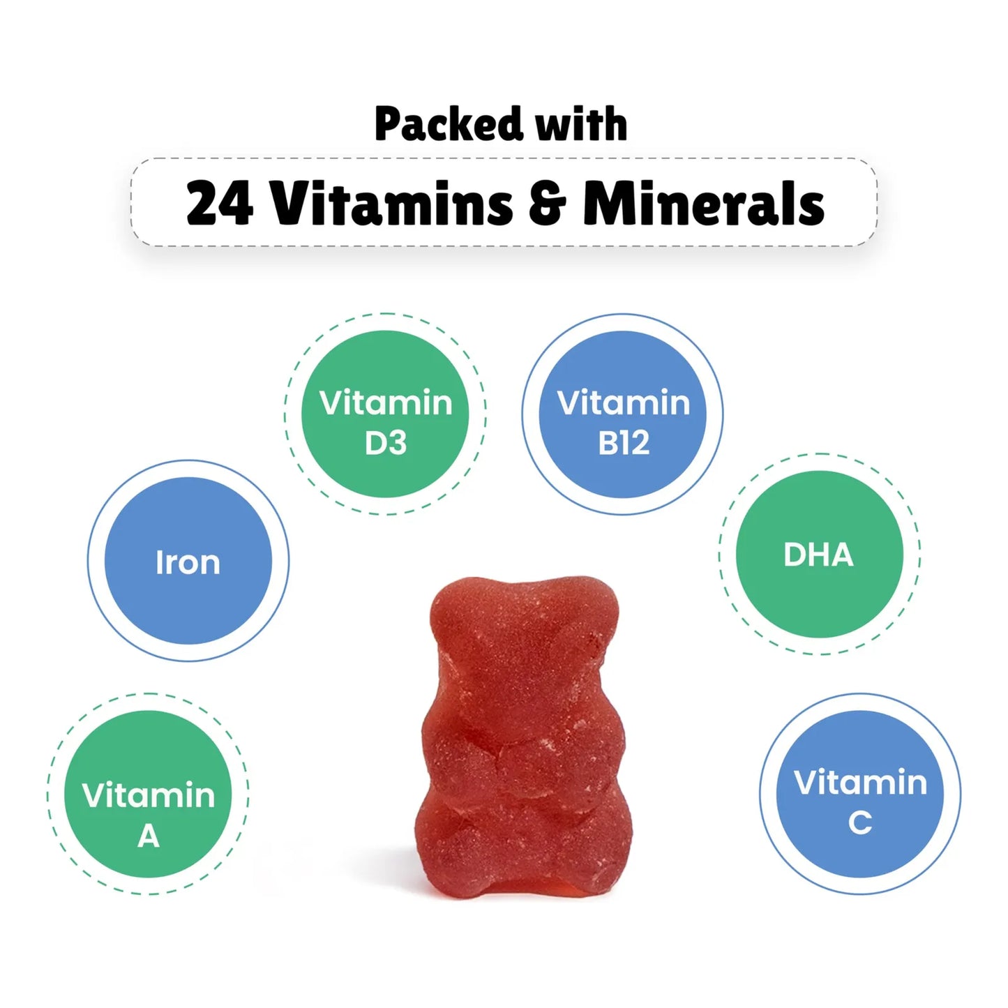 Gomitas Multivitaminas Niños 2 A 6 Años Dha Vitamina D3 B12 Sabor Fresa