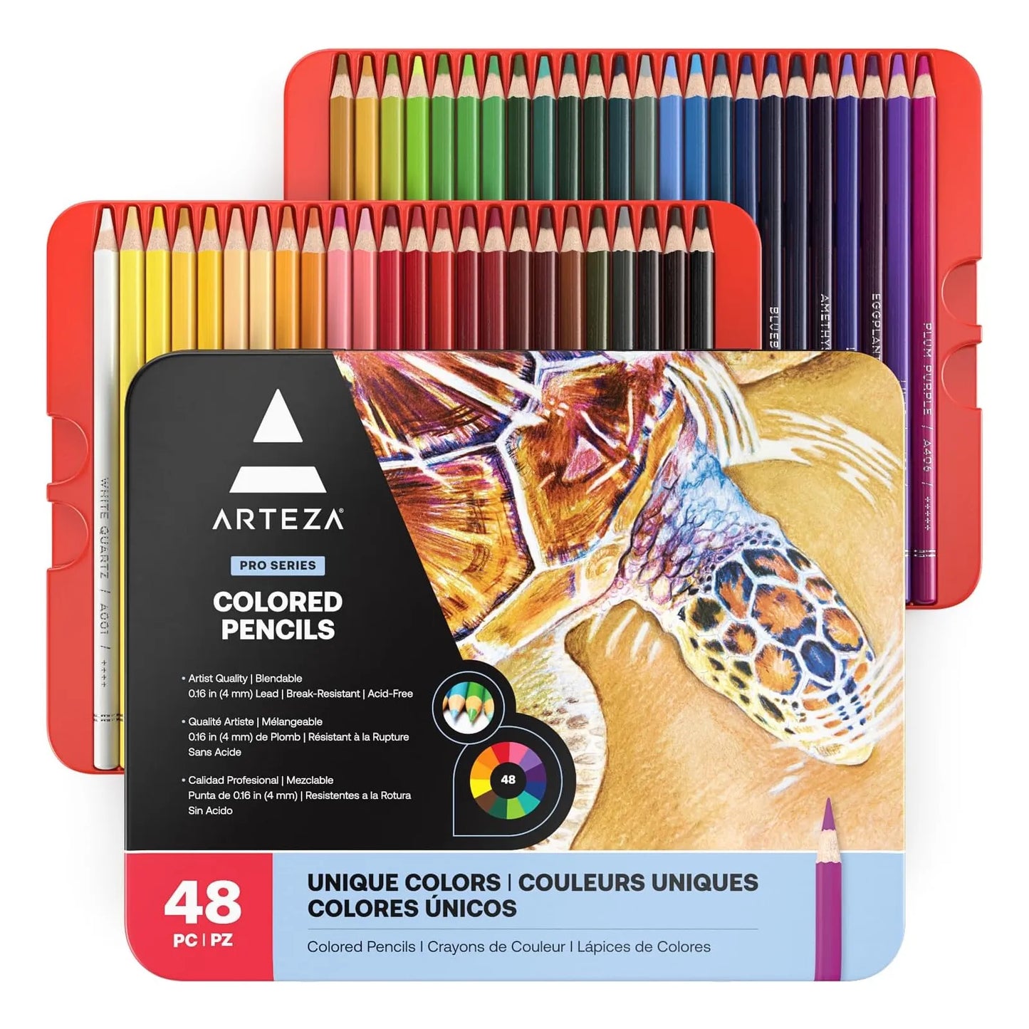 Lápices De Colores Adultos 48 Colores Núcleos Suaves Caja De Lata Arteza