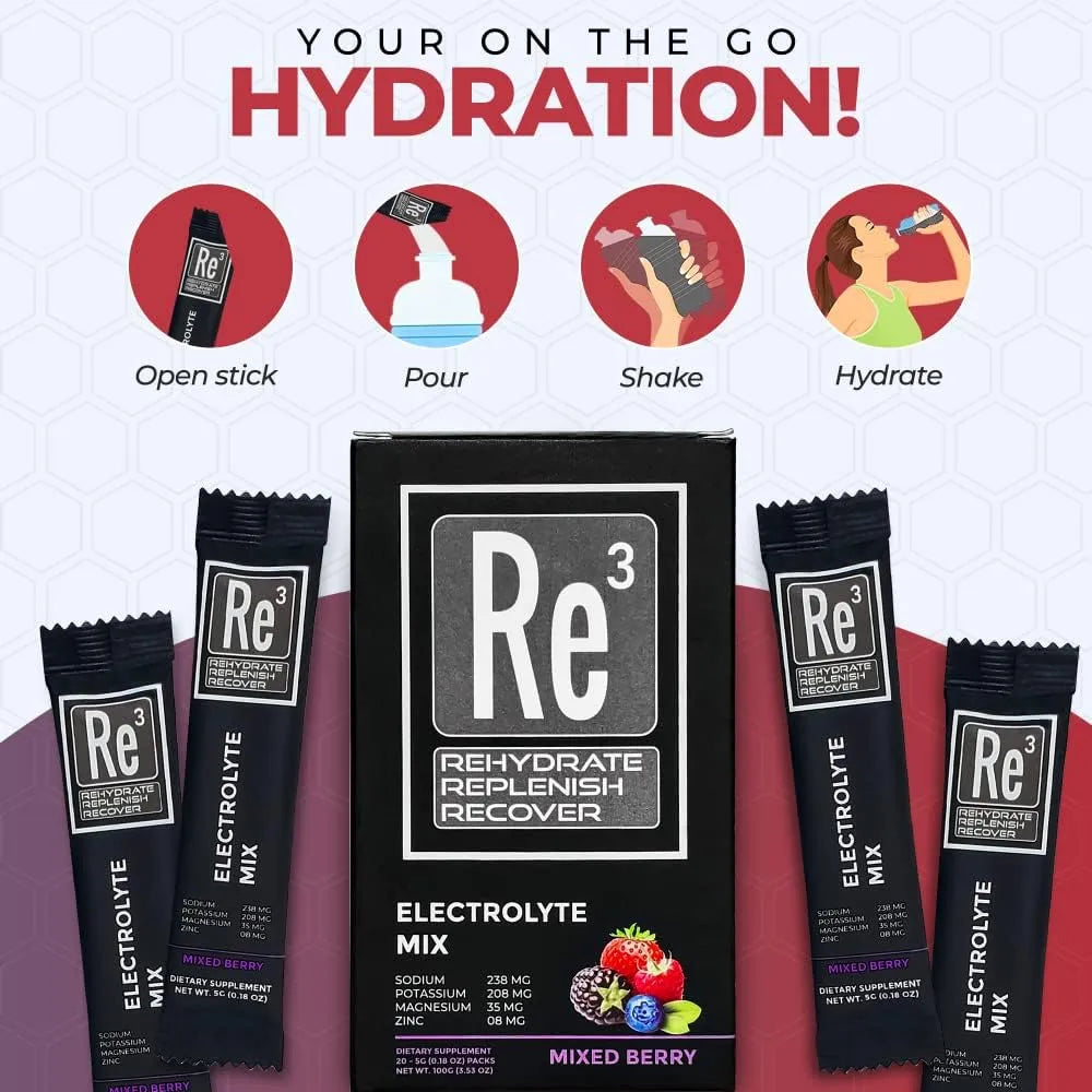 Electrolitos En Polvo Para Hidratación Mezcla De Vitaminas M Re3 Rehydrate Replenish Recover