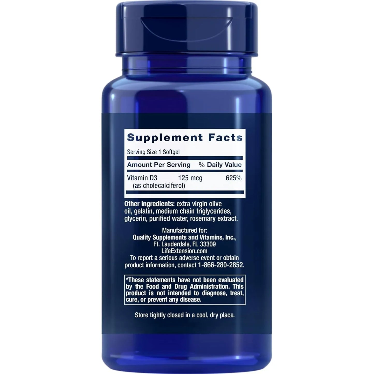 Vitamina D3 5000 UI 240 Capsulas Blandas Life Extension Paquete Doble