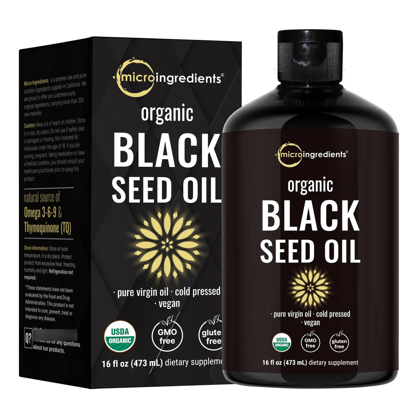 Aceite De Semilla Negra Orgánico 16 Onzas Prensado En Frío Rico En Omega 3 6 9
