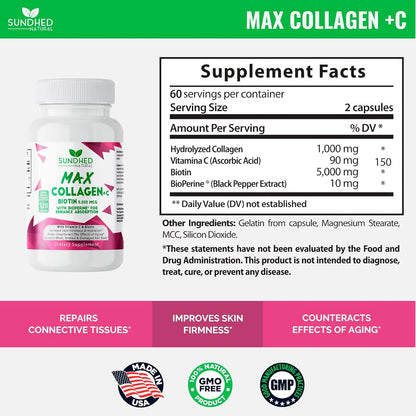 Colageno Natural Con Biotina Y Bioperina Hidrata Y Reafirma Piel 120 Capsulas