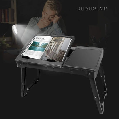 Mesa Portátil Para Cama Multifuncional Con Ventilador USB Y Luz LED