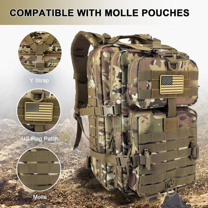 Mochila Tactica Militar Campamento 3 Dias 40L Resistente Agua Sistema Molle