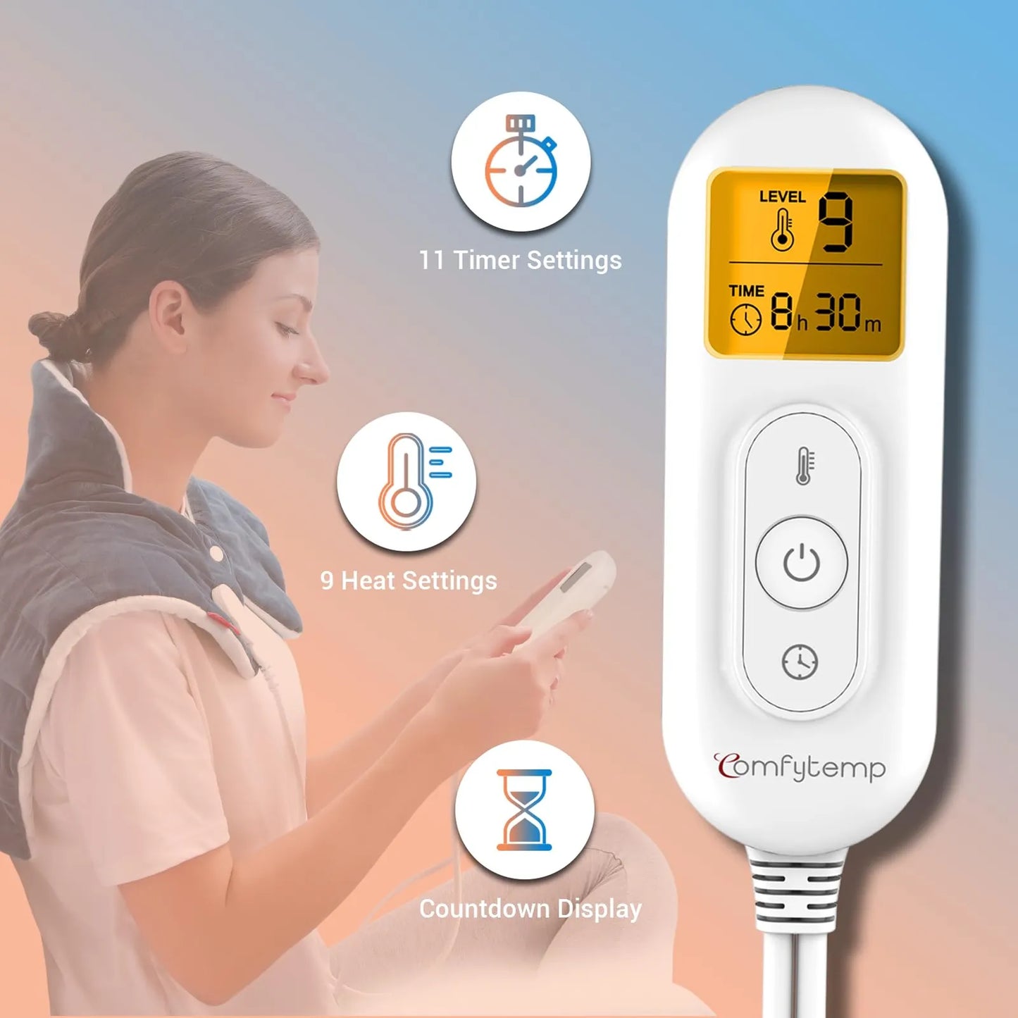 Almohadilla Termica Electrica Para Cuello Hombros Y Espalda Con Peso Y 9 Niveles De Calor