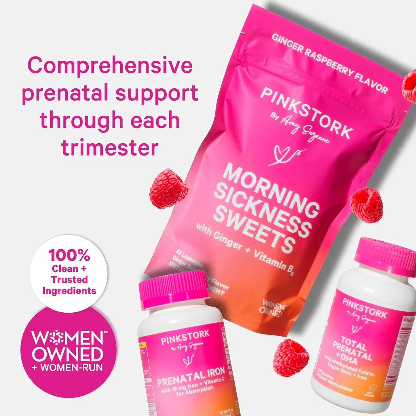 Dulces De Jengibre Frambuesa Para Embarazo Náuseas Digestión Pink Stork