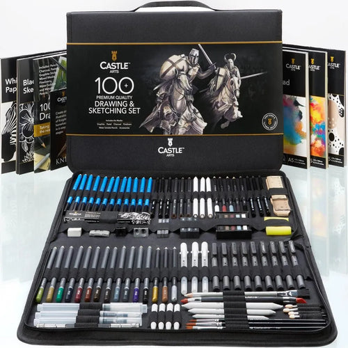 Juego De 100 Piezas De Dibujo Profesional Lápices Grafito Carbón Pastel Y Más