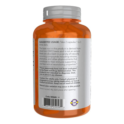 Cápsulas De Remolacha Raíz 550 Mg NOW Foods Nutrición Deportiva 180 Veganas