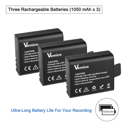 Batería Recargable 1050mAh Para Cámara De Acción Paquete De 3 Con Cargador Dual