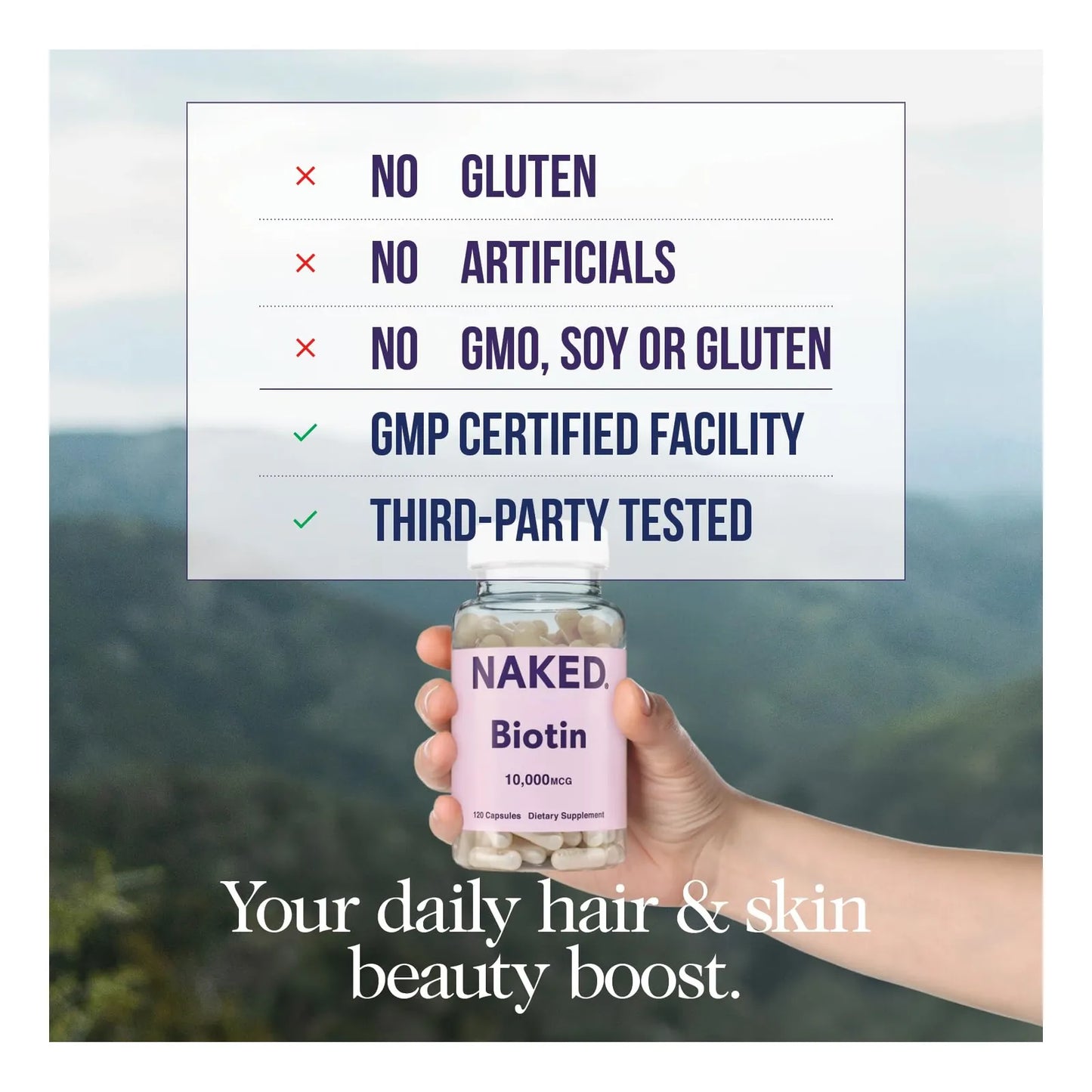 Biotina 10000mcg Para Cabello Piel y Uñas Fortalecidas Vegano Sin Gluten