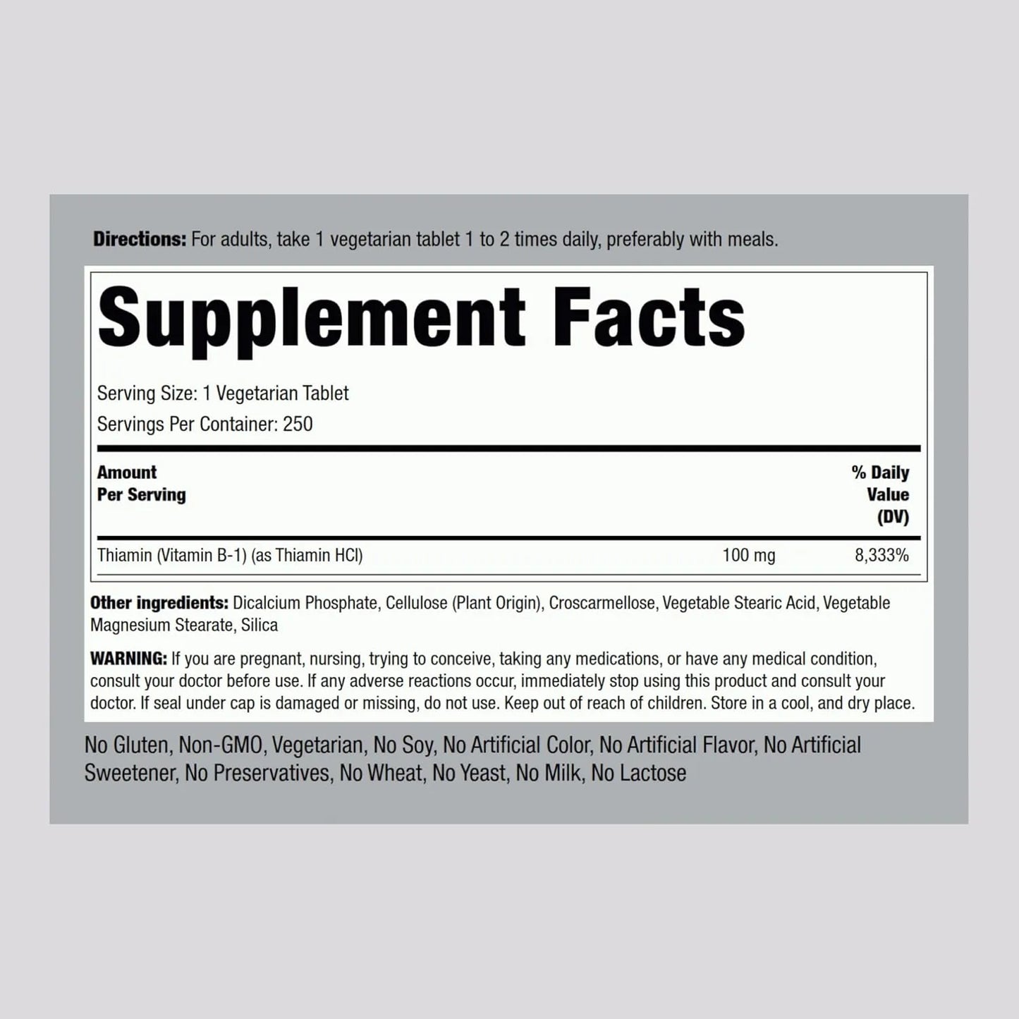 Vitamina B1 100 Mg 250 Tabletas Suplemento De Tiamina Energía Y Vitalidad