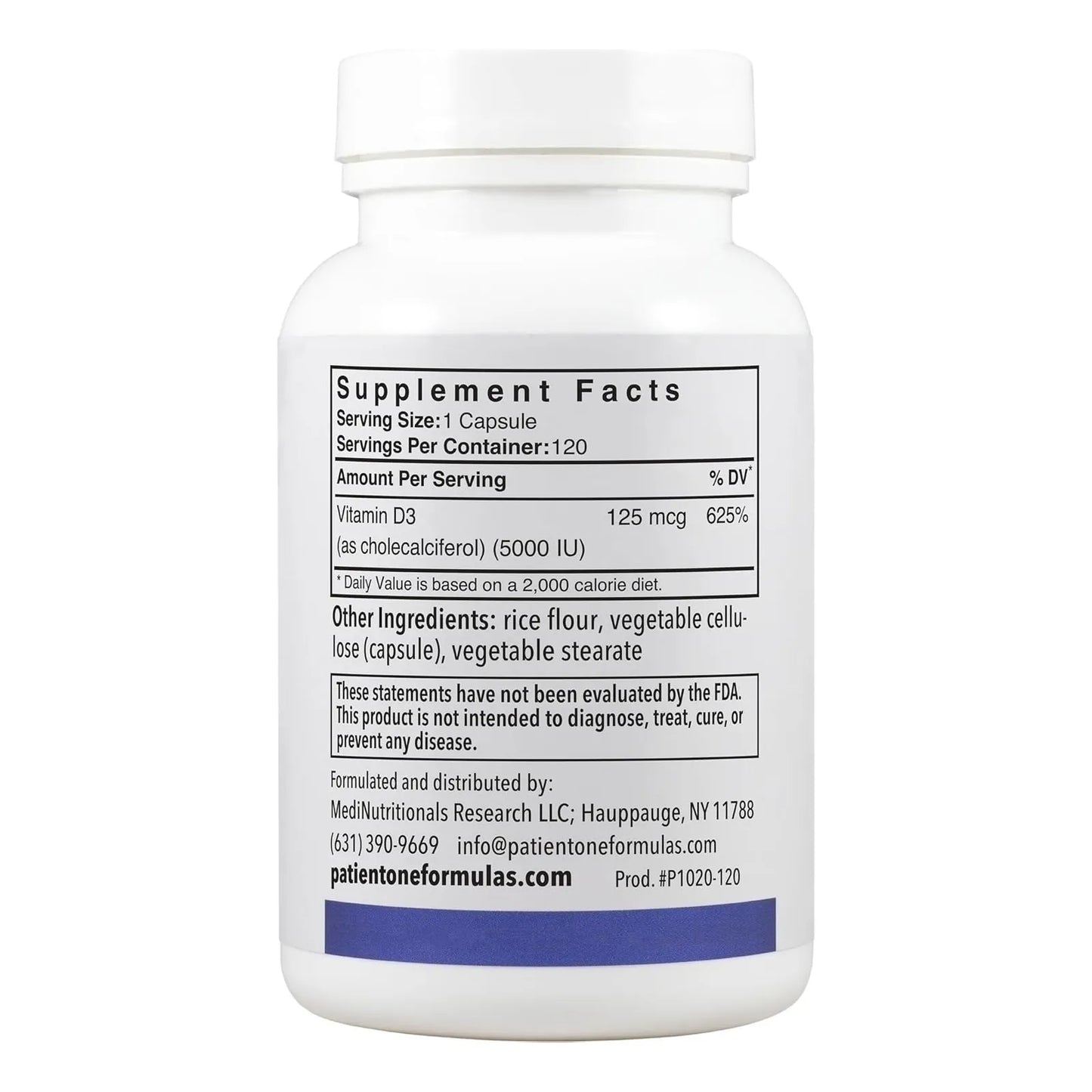 Vitamina D3 5000 UI 120 Capsulas Colecalciferol Patient One Salud Osea E Inmunologica
