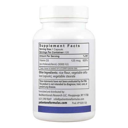 Vitamina D3 5000 UI 120 Capsulas Colecalciferol Patient One Salud Osea E Inmunologica