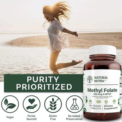 Metilfolato Cuatrefólico L 5 MTHF Vitamina B9 90 Tabletas Veganas Salud Cerebral Y Cardiovascular