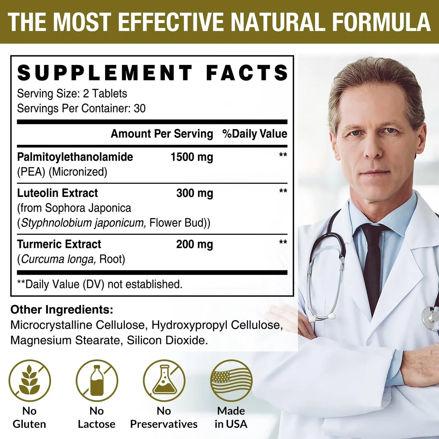 Palmitoiletanolamida 1500 Mg Con Luteolina 98 Y Curcuma Alta Absorcion 60 Tabletas