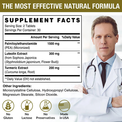 Palmitoiletanolamida 1500 Mg Con Luteolina 98 Y Curcuma Alta Absorcion 60 Tabletas