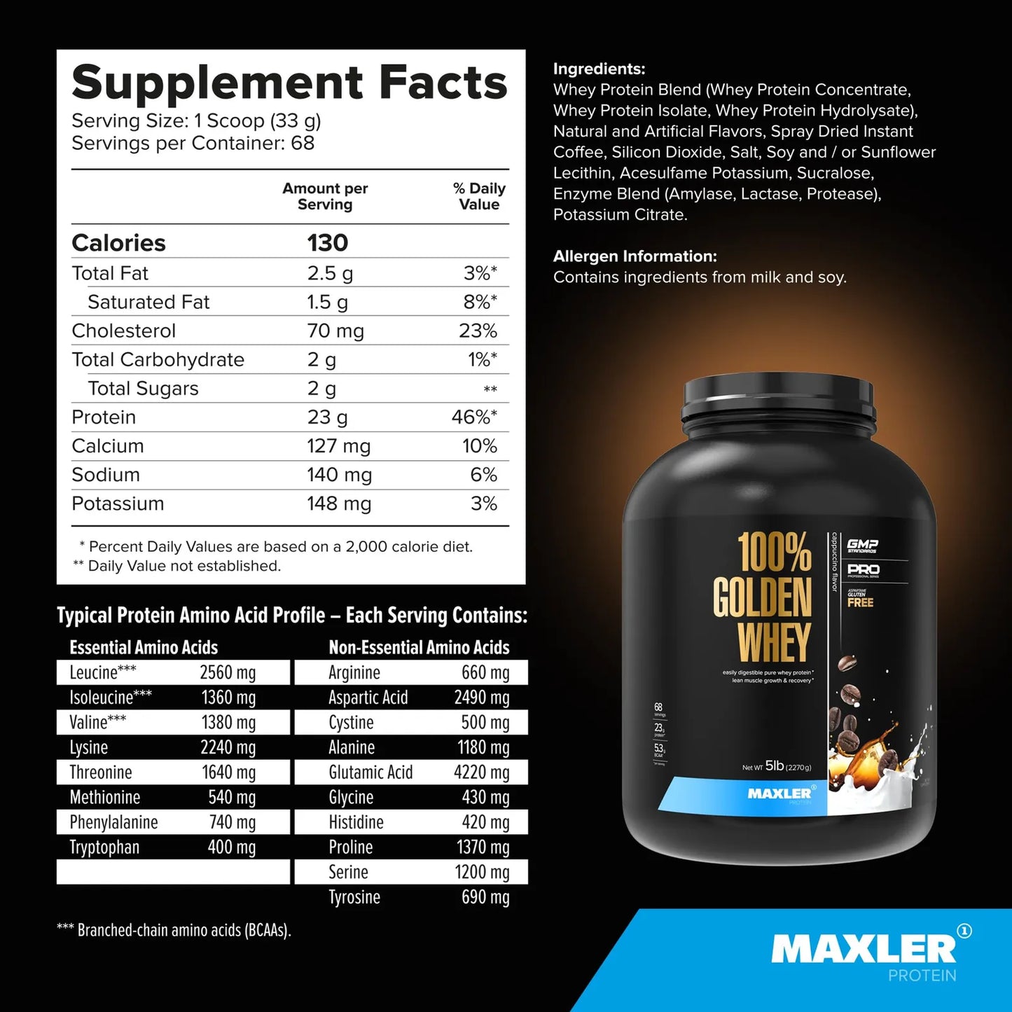 Proteína De Suero De Leche Dorada Polvo Alta Calidad 25 Gram Recuperación Muscular