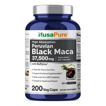 Raíz De Maca Negra 37500 Mg 200 Cápsulas Vegetales Vegano Sin OMG