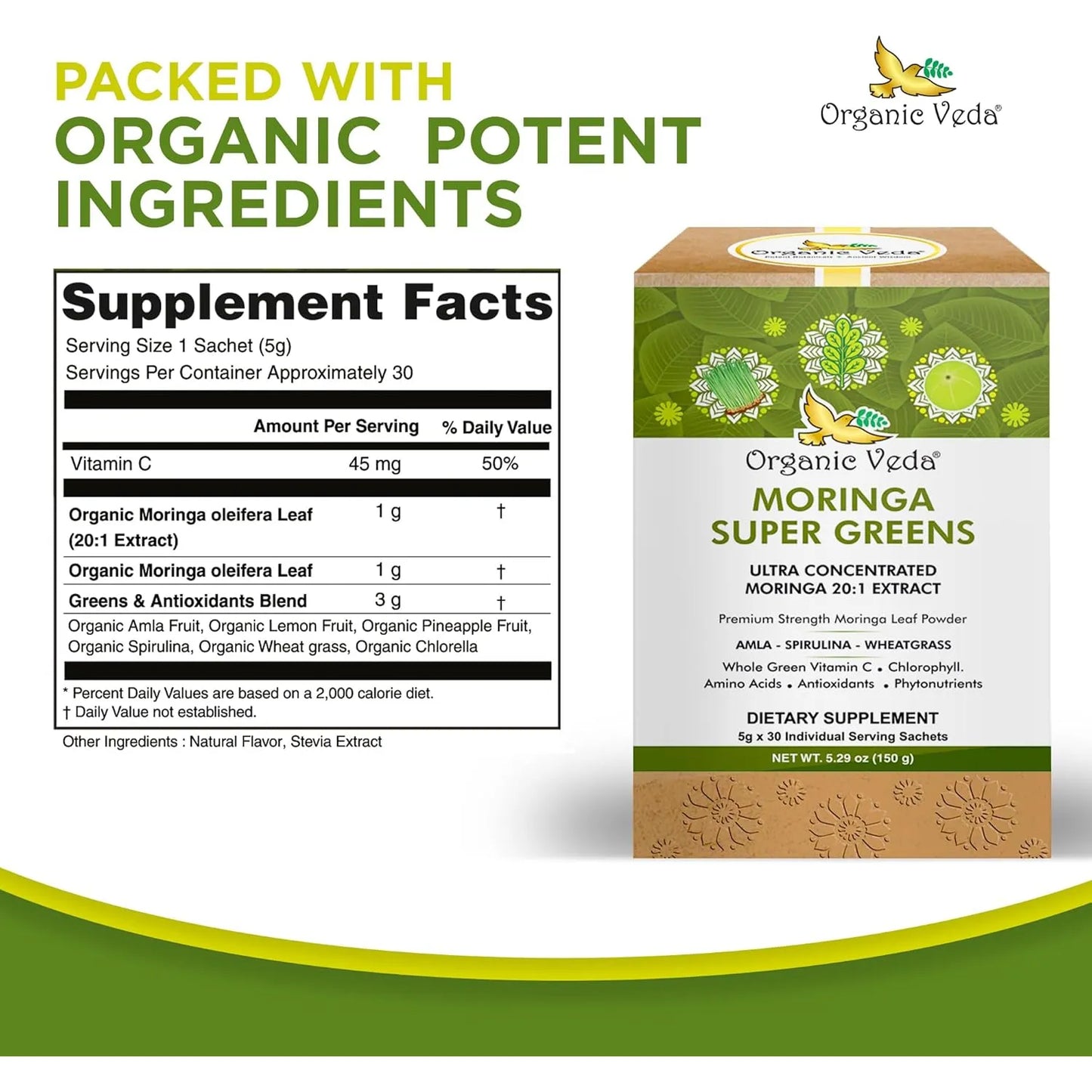 Té De Moringa Orgánico En Bolsitas Con Superalimentos Espirulina Y Vitamina C