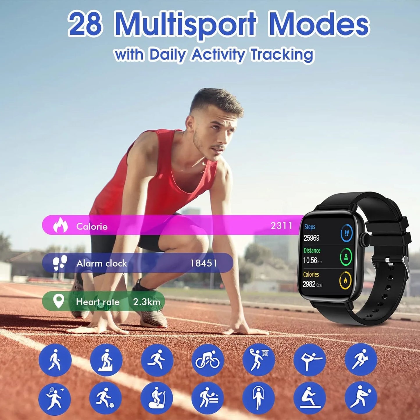 Reloj Inteligente 1.9 Pulgadas Con Llamadas Monitoreo Cardiaco Y 25 Modos Deportivos