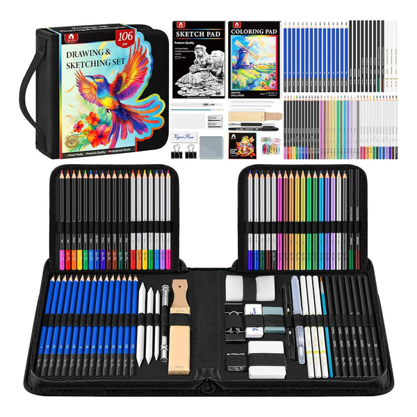 Kit Bocetos 106 Piezas Lápices Dibujo Profesional Cuaderno Colorear Arte
