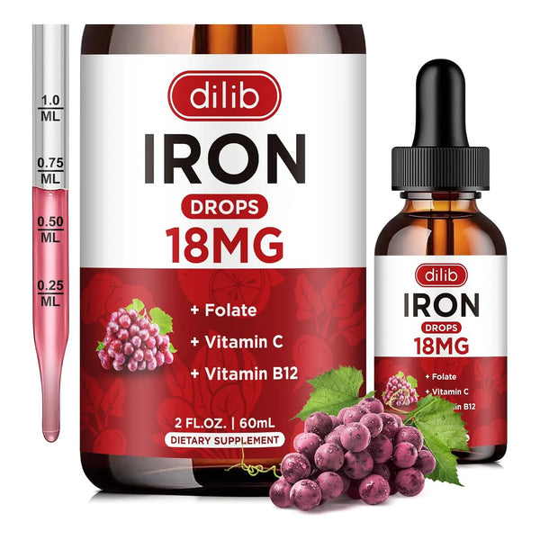 Suplemento Hierro Líquido Con Folato Vitamina C B12 Sabor Uva 2 Oz