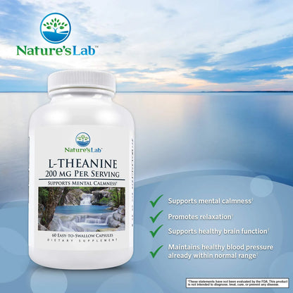 L Teanina 200 Mg NatureS Lab 60 Capsulas Calma Relajacion Enfoque Mental