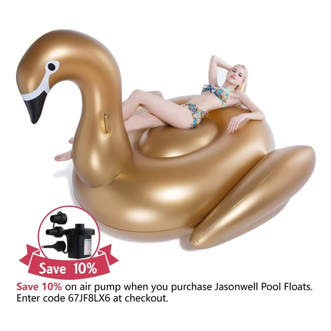 Jasonwell Cisne Inflable Gigante Para Piscina Flotador Dorado 2 Personas
