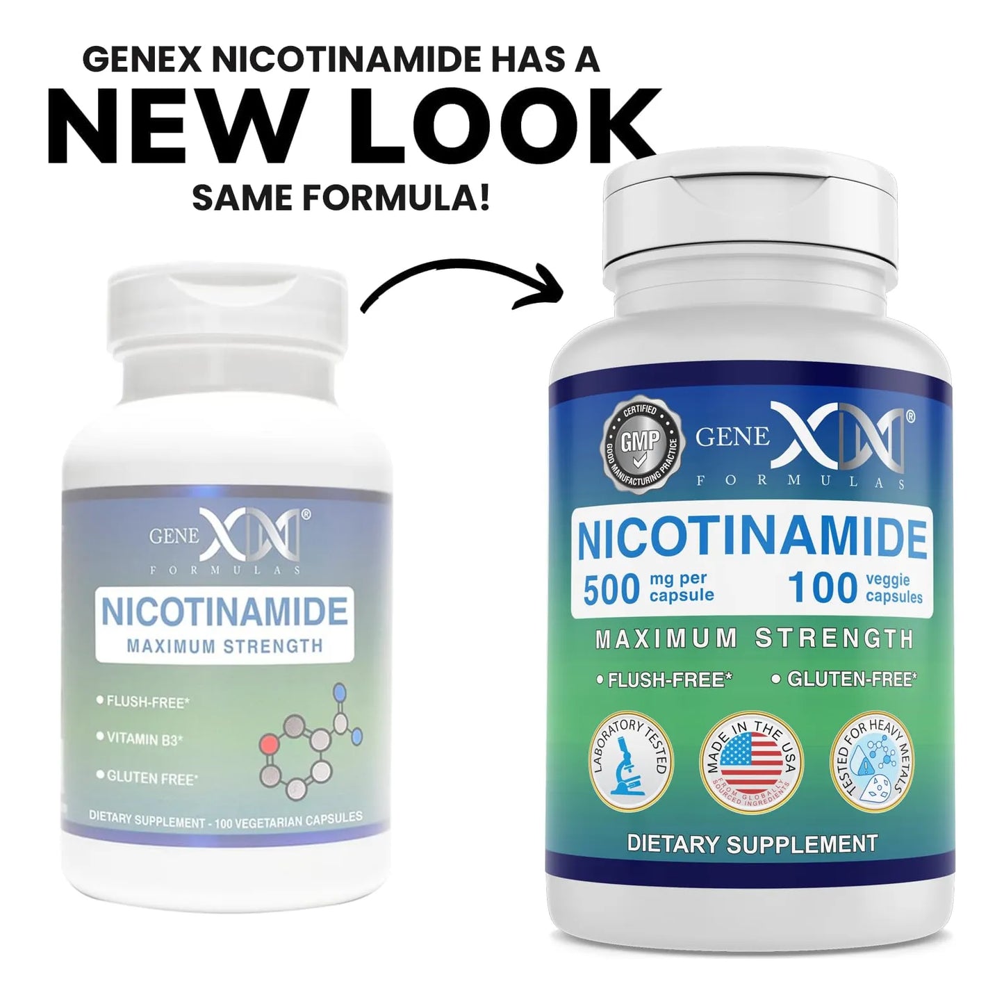 Nicotinamida 500 Mg 100 Cápsulas Vitamina B3 Piel Saludable Genex