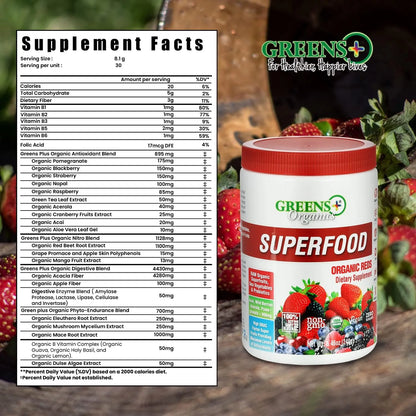 Polvo Orgánico De Superalimentos Rojos Energizante Con Superfrutas Y Verduras Marinas 8.46 Onzas