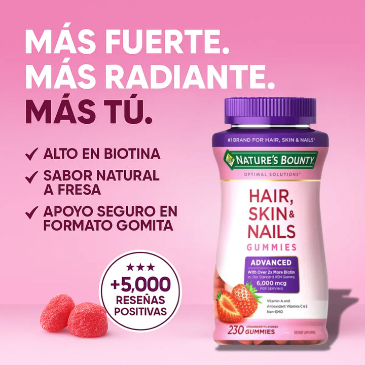 Gomitas Hair Skin Nails Nature Bounty 230 Unidades Fresa - Imagen 2
