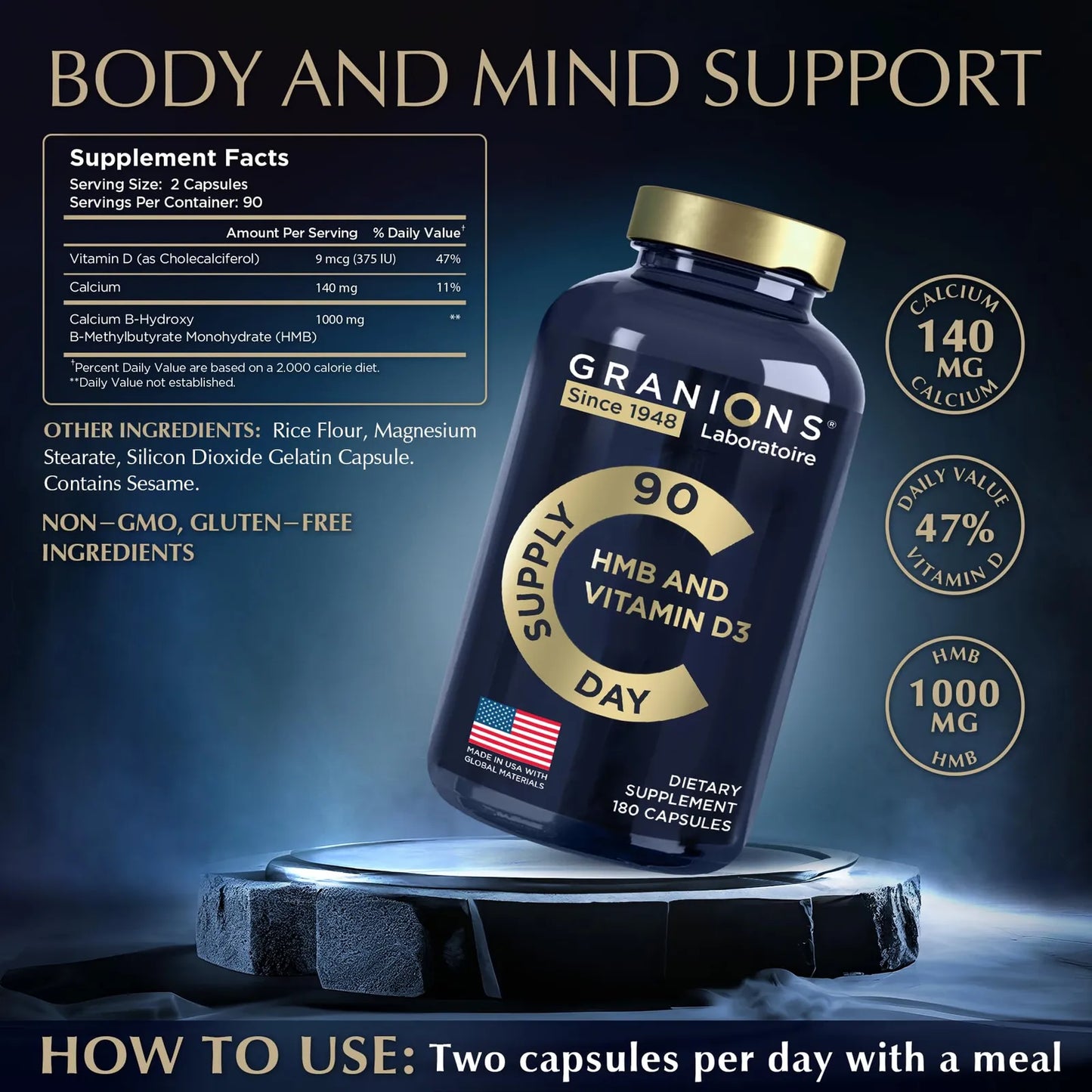 Vitamina D3 HMB 1000 Mg Suplemento Muscular Recuperación Y Crecimiento