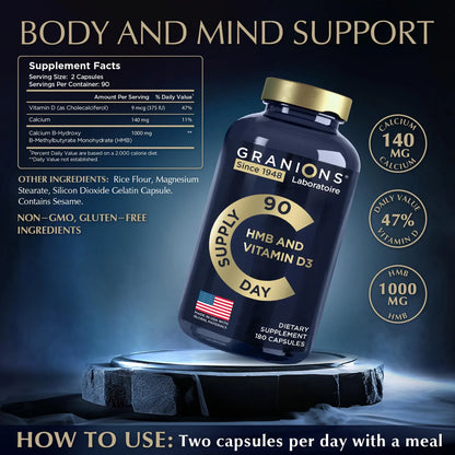 Vitamina D3 HMB 1000 Mg Suplemento Muscular Recuperación Y Crecimiento