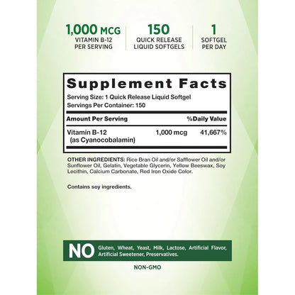 Vitamina B12 1000 Mcg 150 Capsulas Blandas Alta Potencia Energia Y Vitalidad